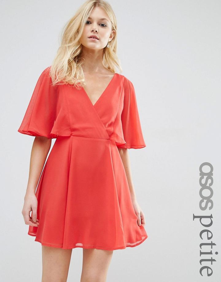 Asos Petite Wrap Front Mini Dress With Angel Sleeve - Multi