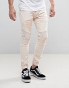 Soul Star Skinny Rip And Repair Biker Jeans - Pink