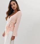 Parallel Lines Knitted Wrap Cardigan - Pink