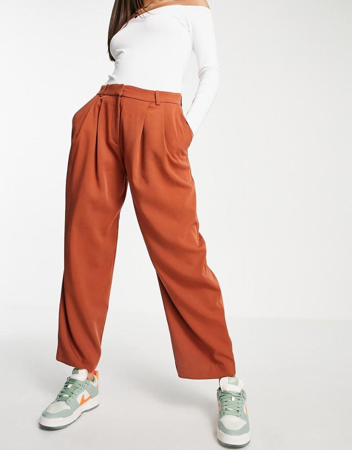 Weekday Vale Recycled Wide Leg Tailored Pants In Brown