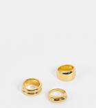 Asos Design Pack Of 3 14k Gold Plated Rings In Sleek Design