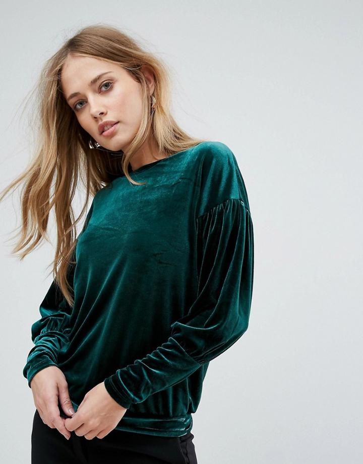 Warehouse Velour Balloon Sleeve Sweater - Green