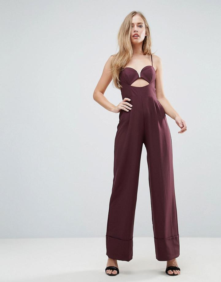Asos Tailored Jumpsuit With Cut Out And Wide Leg - Red