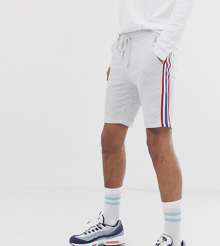 Asos Design Tall Jersey Skinny Shorts In White Marl With Side Tape