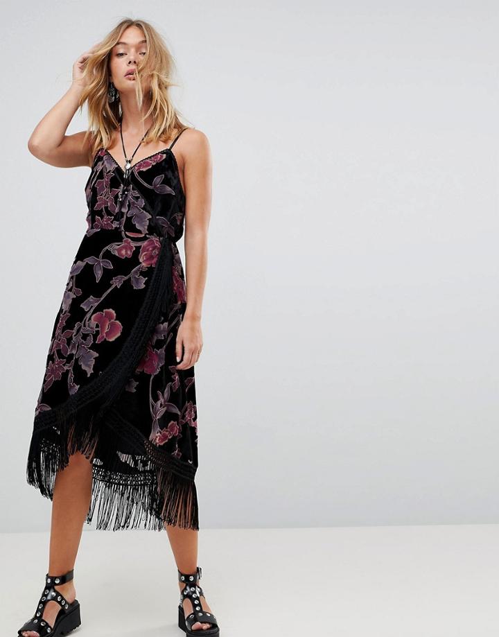 Rd & Koko Wrap Cami Dress In Velvet Burnout - Black