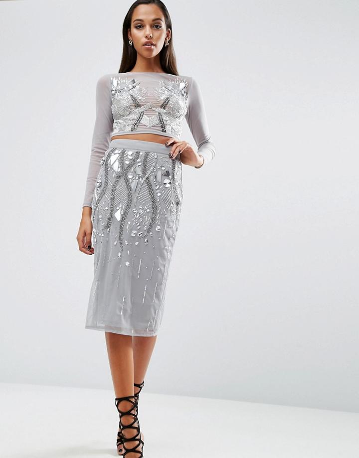 Asos Night Pencil Skirt With Embellishment Co-ord - Gray