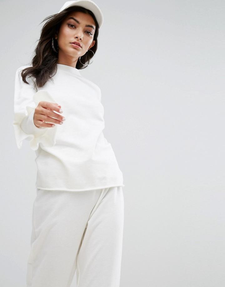 Daisy Street Lightweight Sweatshirt With Ruffle Trim Sleeves Co-ord - White