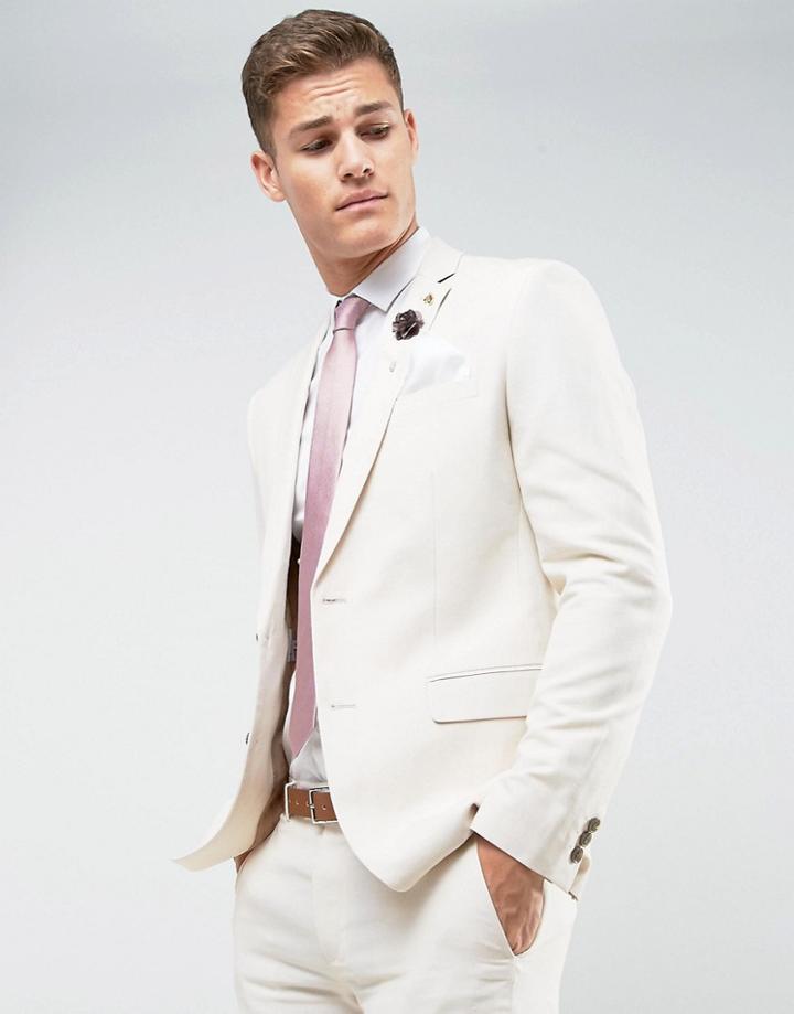 Farah Skinny Suit Jacket In Linen - Stone