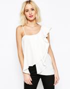 Asos One Shoulder Ruffle Front Cami Top - Cream