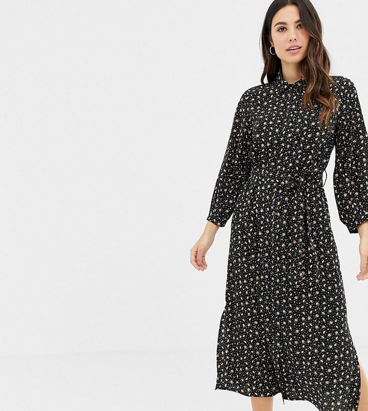 Fashion Union Midi Shirt Dress In Floral Heart Print - Black
