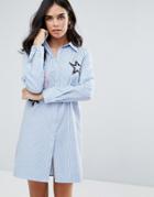 Liquorish Shirt Dress With Embroidered Star Detail - Blue