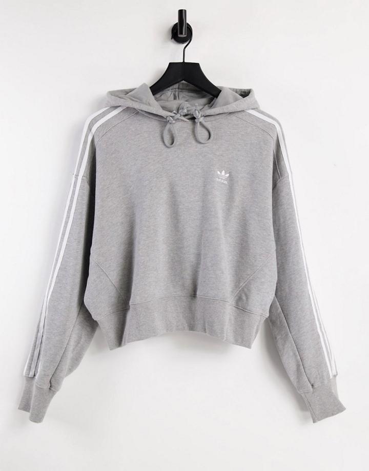 Adidas Originals Adicolor Three Stripe Cropped Hoodie In Gray-grey