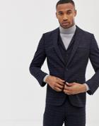 Harry Brown Navy And Gold Slim Fit Check Suit Jacket - Blue