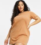 Brave Soul Plus Lennie Contrast Ringer T-shirt Dress In Camel-brown