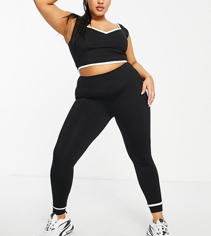 South Beach Plus High Waist Leggings In Black With Contrast Ankle Stripe