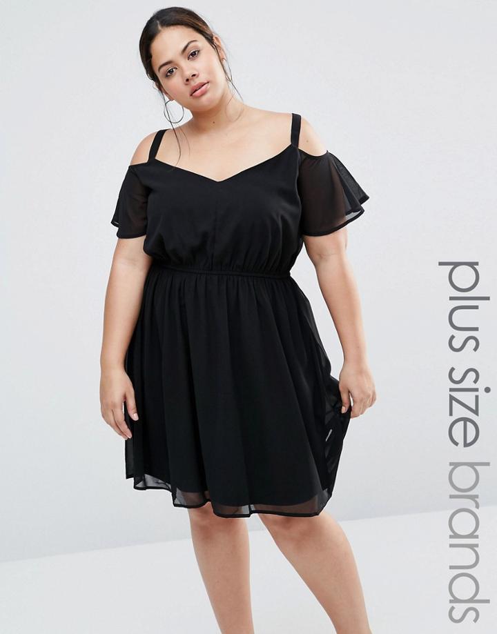 Praslin Plus Skater Dress With Cold Shoulder - Black