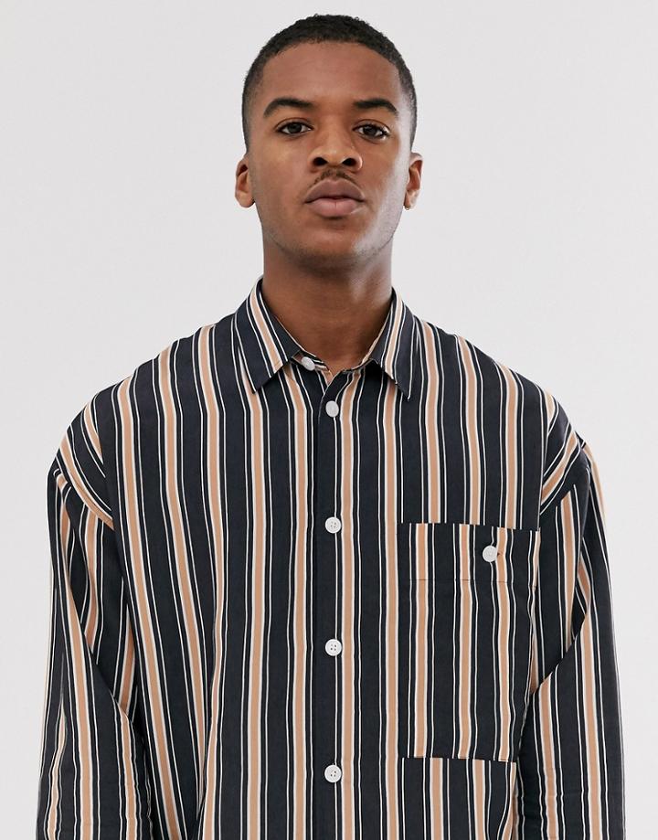 Noak Oversized Stripe Shirt With Camel Stripe-beige