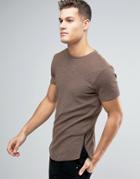 Asos Longline Muscle T-shirt In Waffle Fabric With Curved Hem And Side