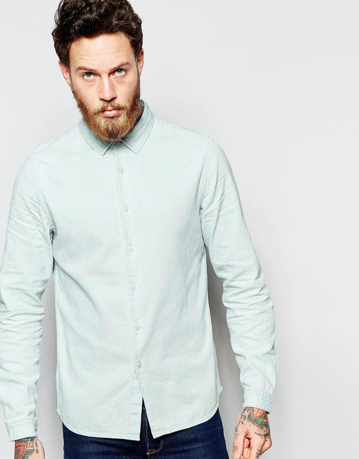Asos Denim Shirt In Bleach Wash With Long Sleeves - Bleach
