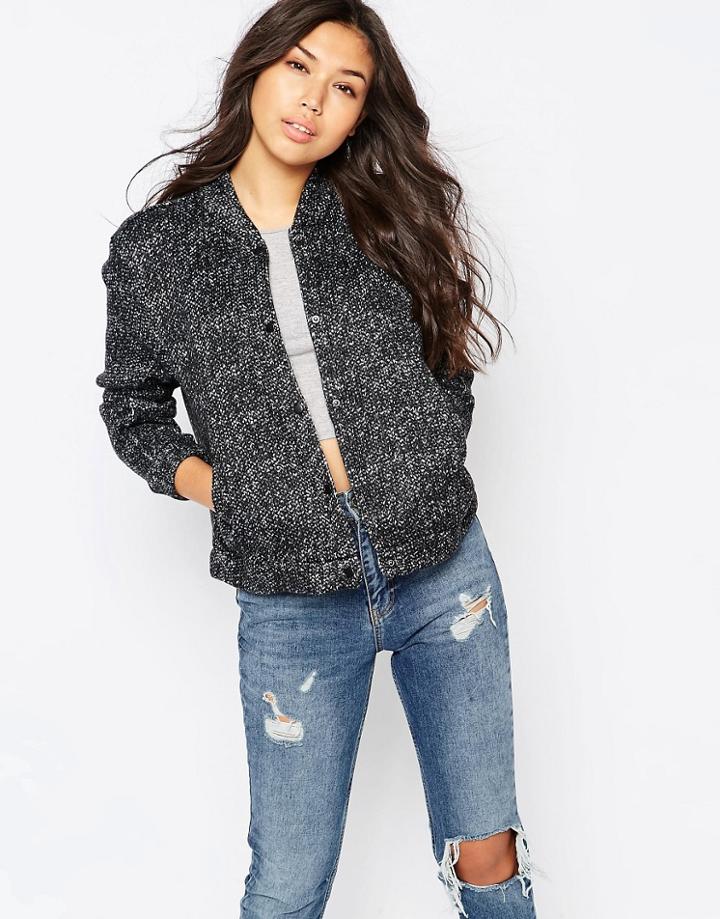 Native Youth Knit Effect Fleece Bomber - Black