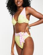 Asos Design V Wire Bikini Top In Mixed Floral And Gingham Print-multi