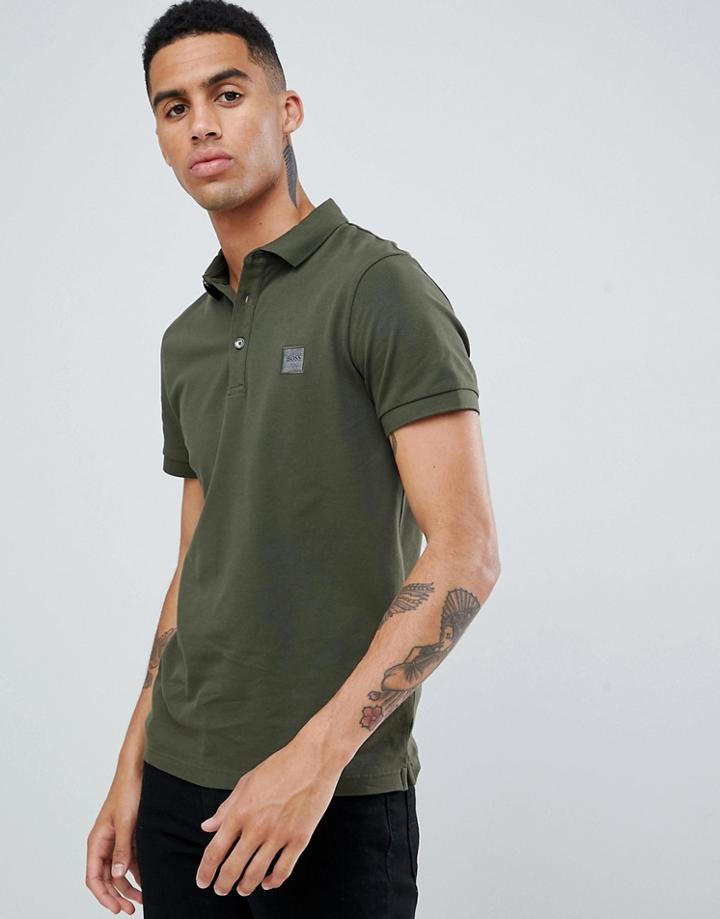 Boss Passenger Slim Fit Logo Polo In Khaki - Green