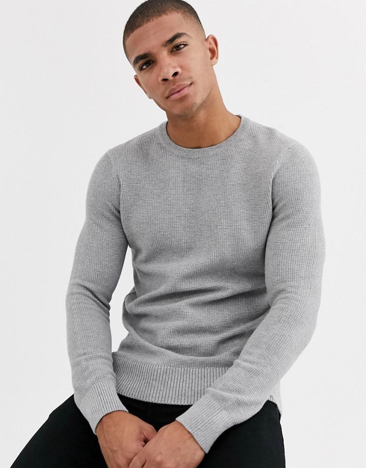 New Look Waffle Crew Neck Sweater In Gray