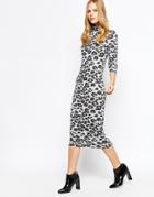 Minimum Animal Print Midi Bodycon Dress - 999 Black