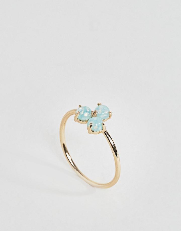 Asos Faux Opal Triple Stone Fine Ring - Gold