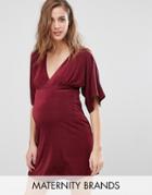 Missguided Maternity V Neck Kimono Sleeve Dress - Red