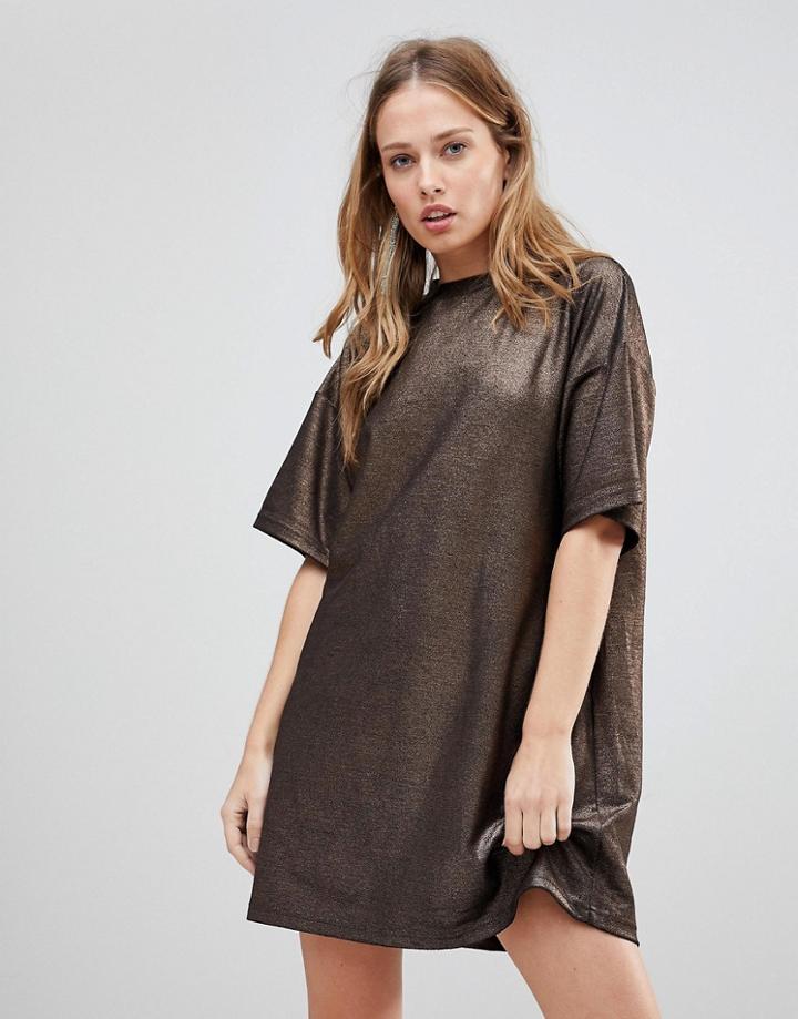 The Fifth Rather Be Metallic T-shirt Dress - Copper