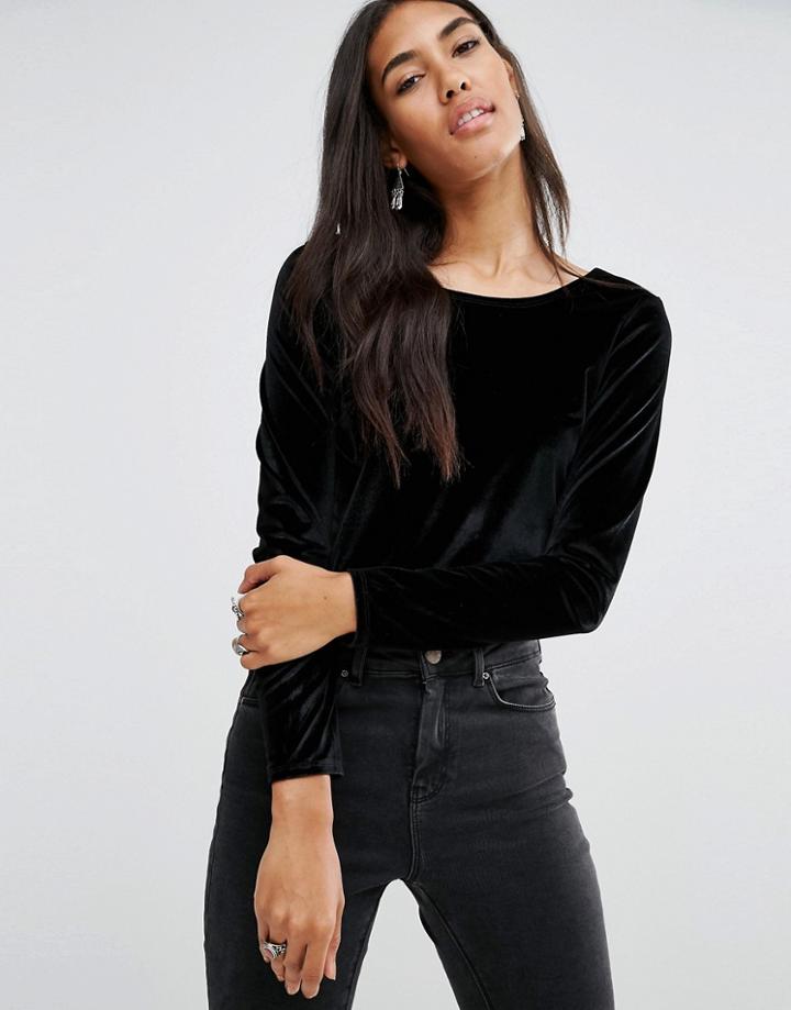 Brave Soul Velvet Crop Top - Black