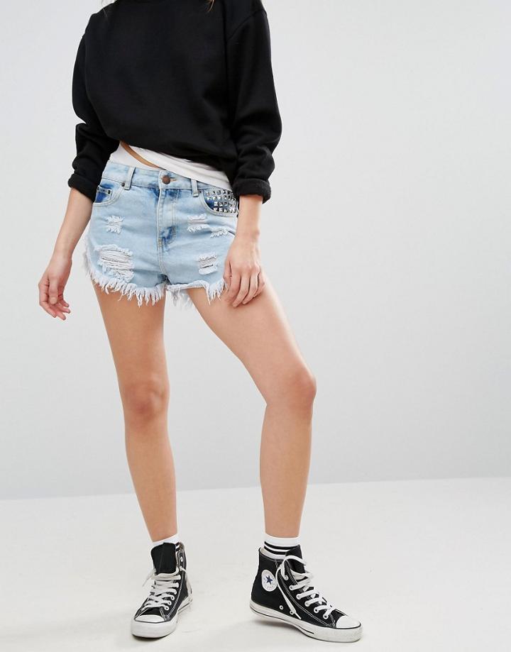Liquor & Poker Studded Denim Short - Blue