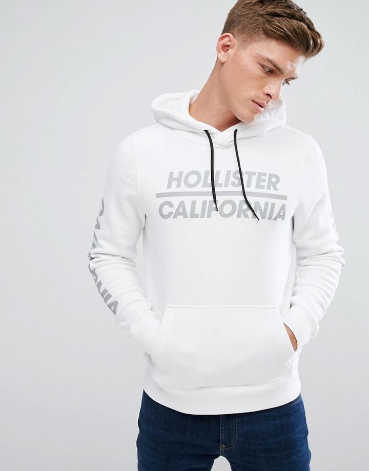 Hollister Hoodie Athletic Print Logo In White - White