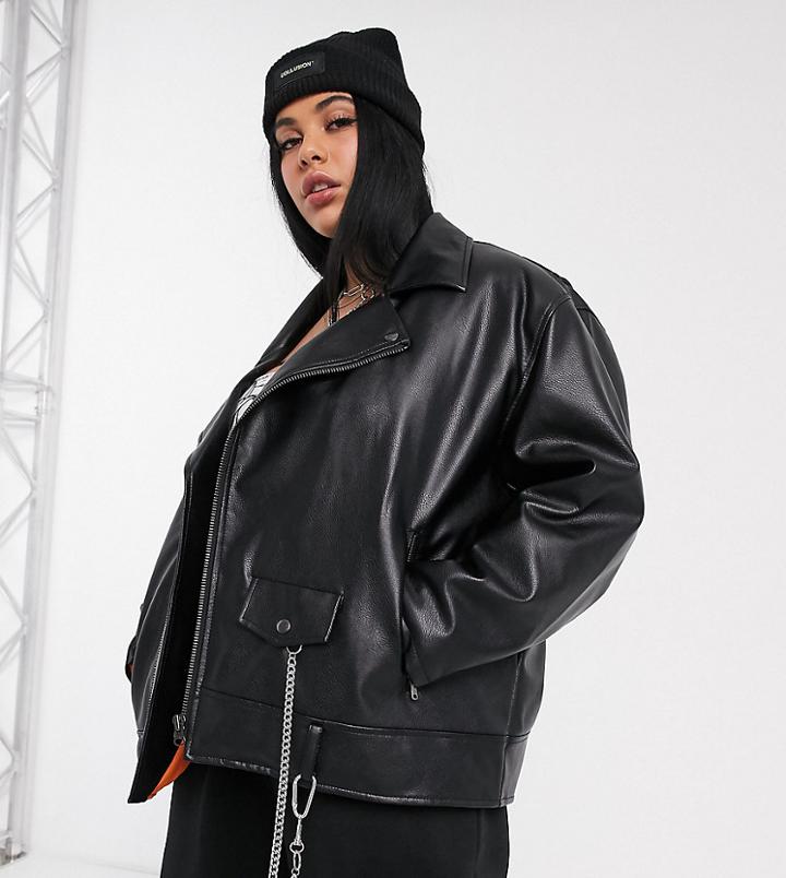 Collusion Plus Oversized Pu Biker Jacket In Black