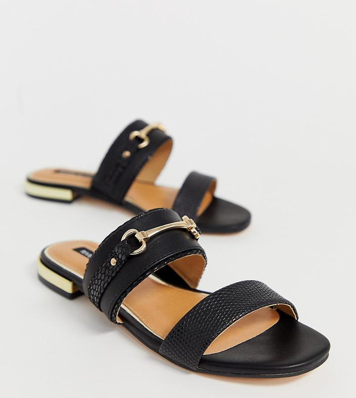 River Island Flat Mules With Gold Detail In Black - Black