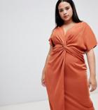 Asos Design Curve Twist Midi Dress With Kimono Sleeve