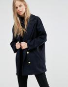 Ganni Malin Wool Double Breasted Pea Coat - Blue