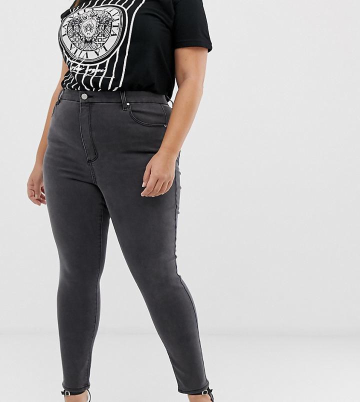 Asos Design Curve 'sculpt Me' High Waisted Premium Jeans In Dark Smokey Gray Wash - Gray