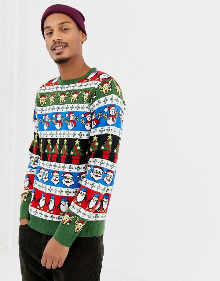 Threadbare Jacquard Holidays Sweater - Green