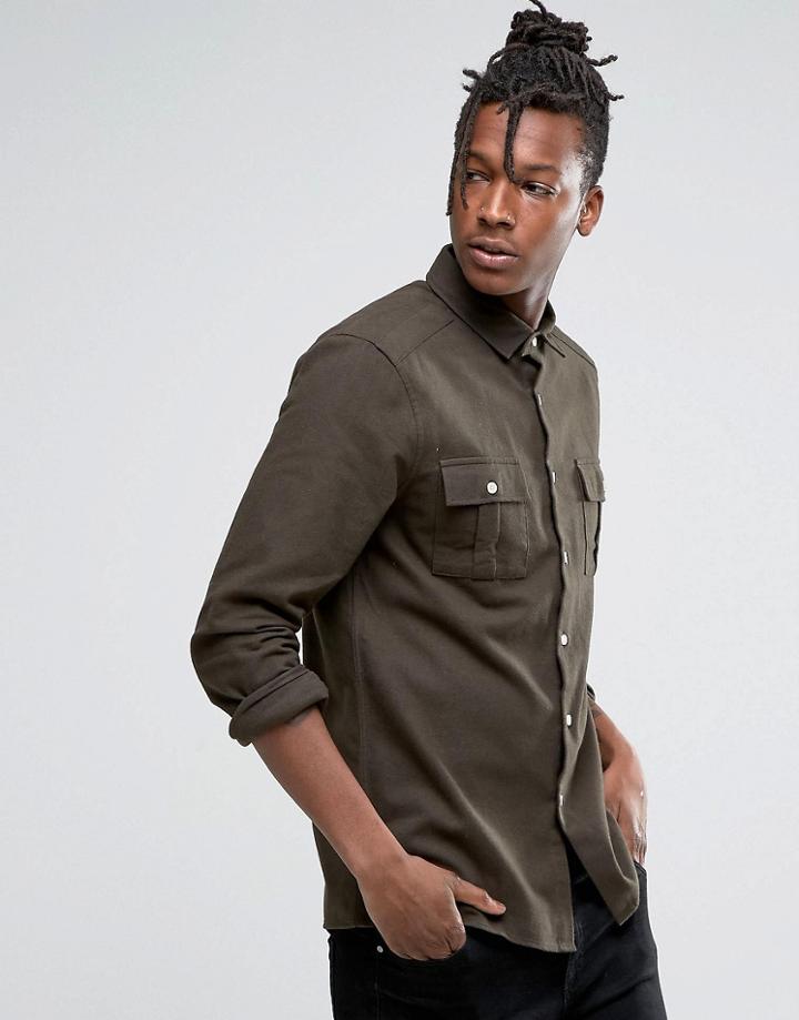 Asos Military Shirt In Khaki - Green