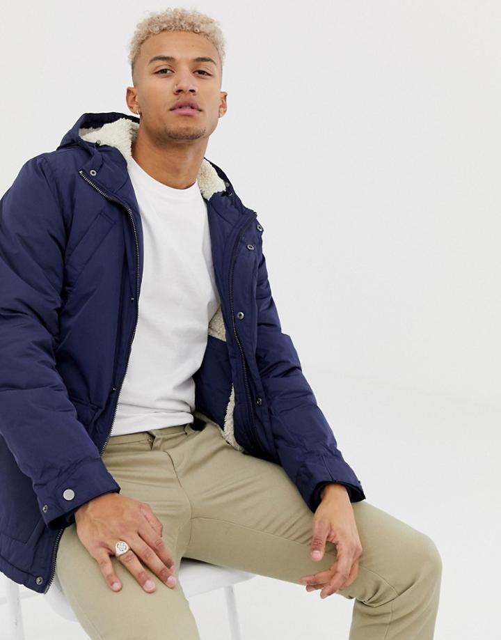 River Island Fleece Lined Jacket In Navy