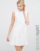 Alter Petite Dress With High Neck And Ruffle Detail - Cream
