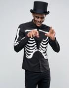 Asos Skinny Halloween Shirt With Skeleton Print - Black