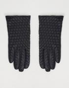 Asos Design Leather Weave Gloves With Touch Screen In Black