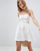 Asos Design Broderie Tie Side Beach Dress - White
