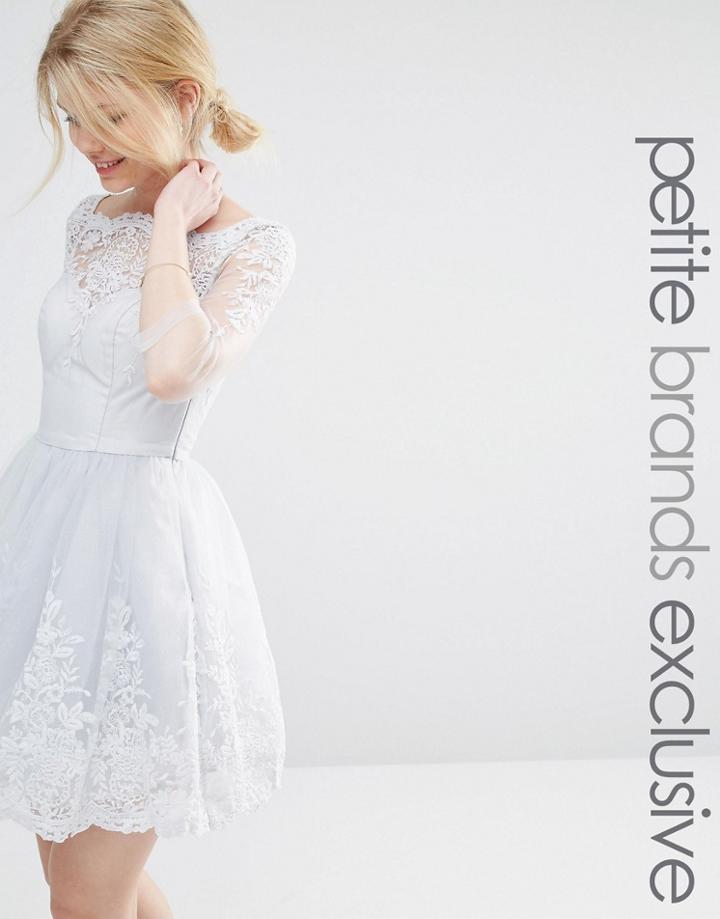 Chi Chi London Petite Long Sleeve Mini Prom Dress With Embroidery - Gray