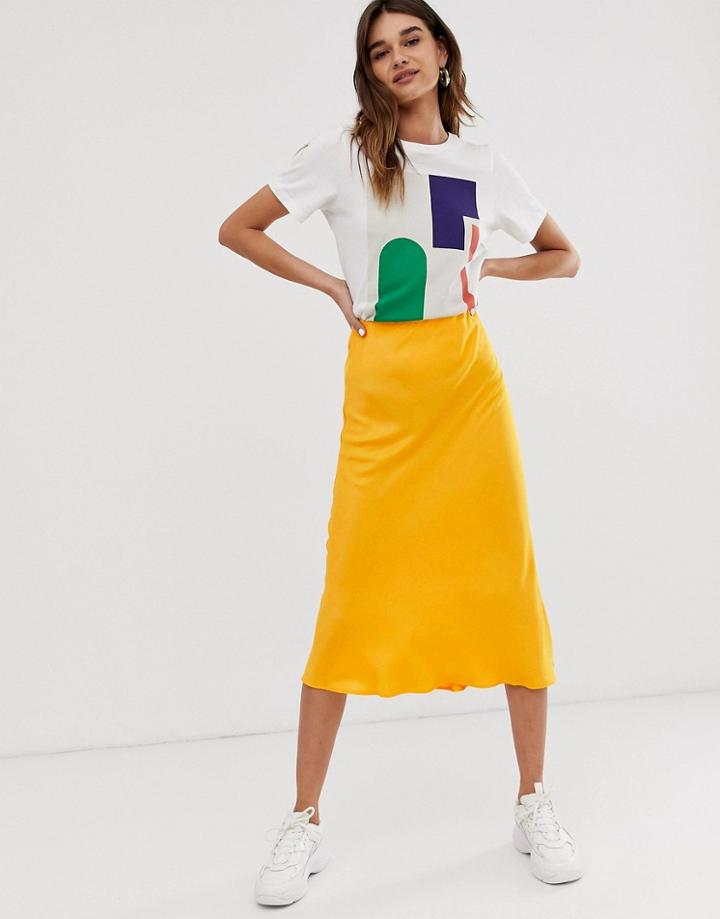 Asos White Satin Bias Cut Skirt - Multi