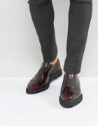 Asos Zip Front Shoes In Burgundy Leather With Creeper Sole - Red