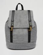 Asos Backpack With Metal Clips In Melton - Gray